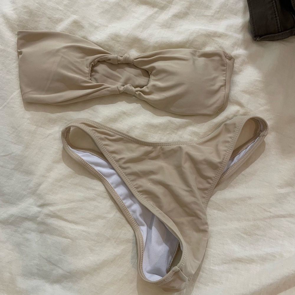 Beige Strapless Bikini Set